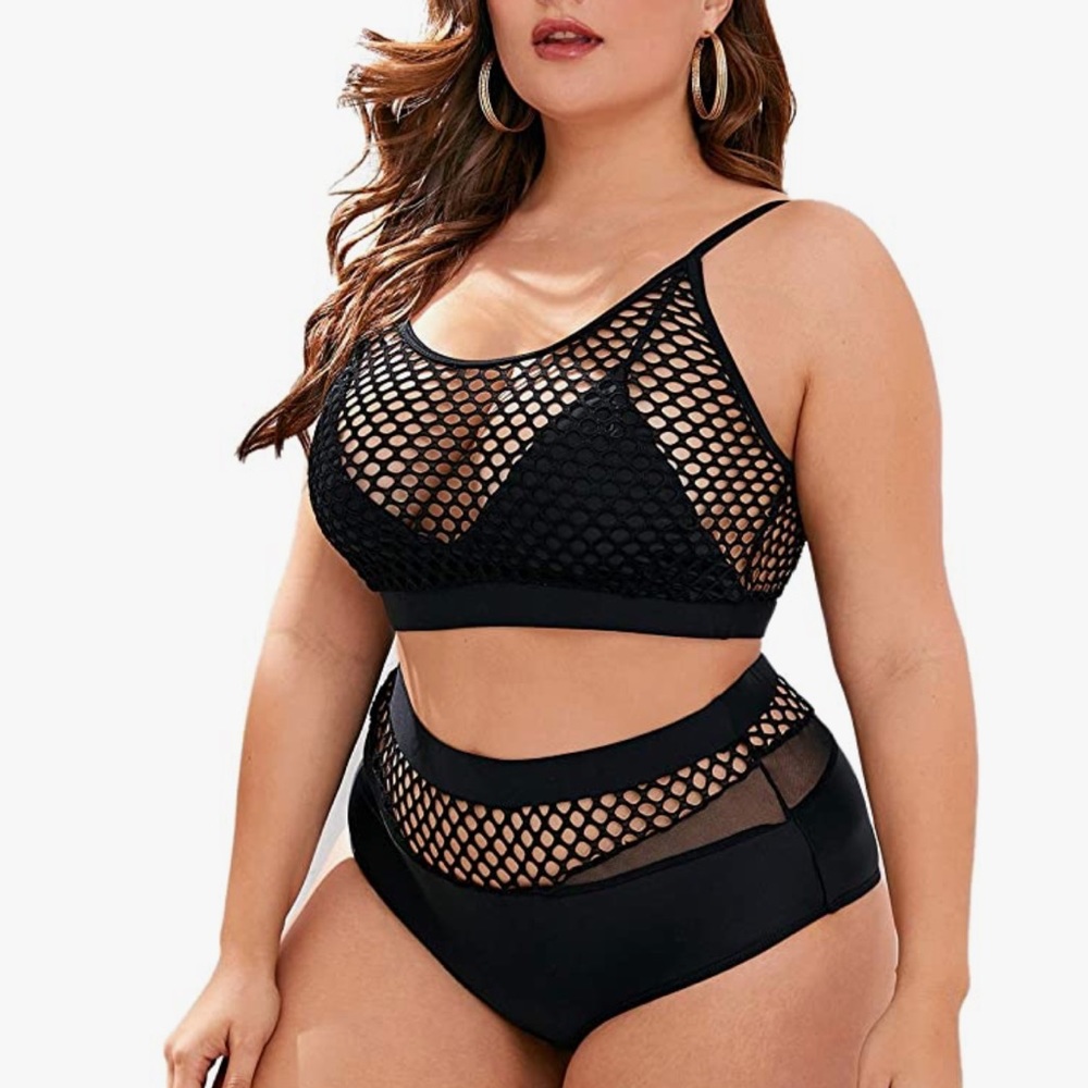 Black mesh/fishnet high waisted bikini 🔥